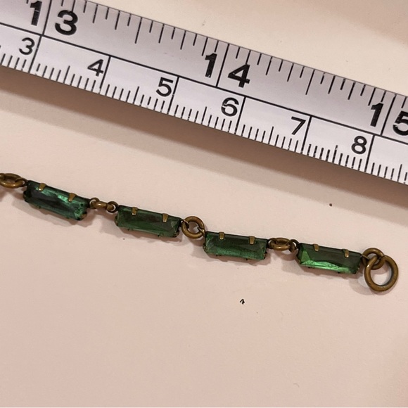 Antique Czechoslovakian green glass brass 1920’s  art deco choker necklace￼ - Picture 12 of 17